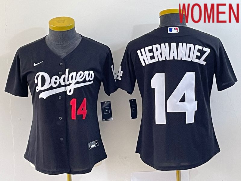 Women Los Angeles Dodgers #14 Hernandez Black Nike Game 2023 MLB Jersey